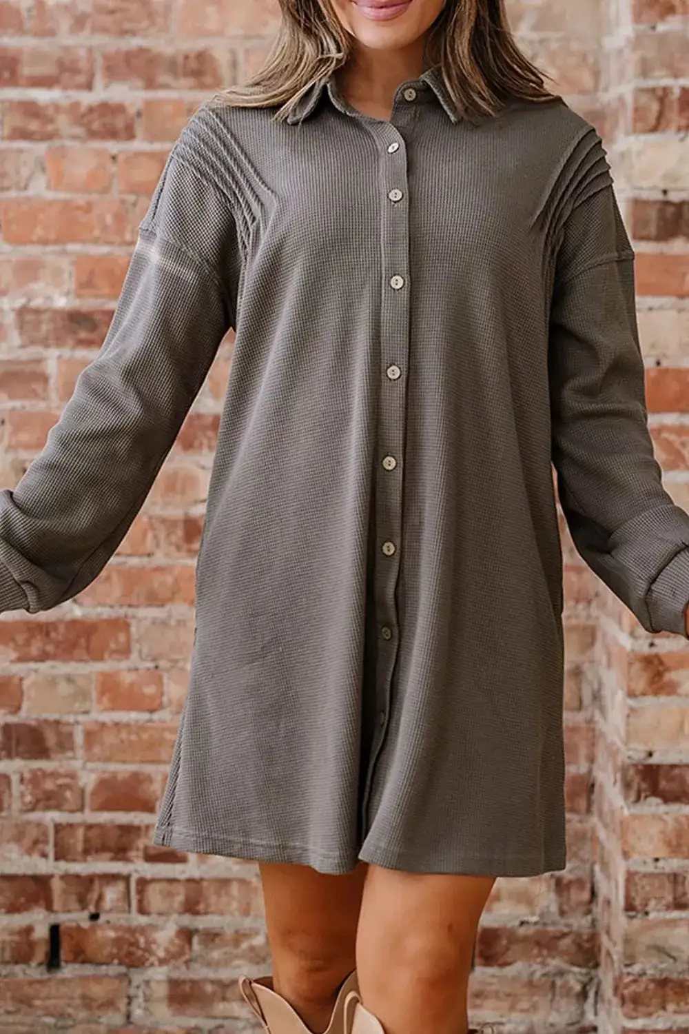 Casual Button-Down Dress With Pockets