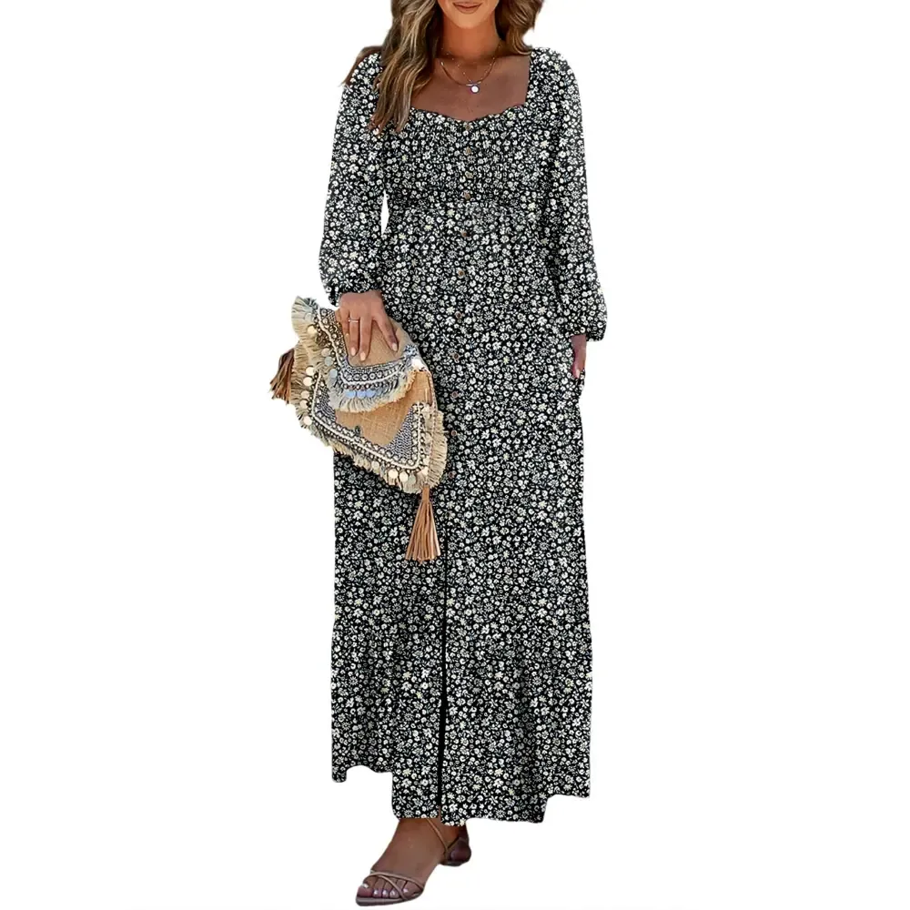 🔥Women's Bohemian FloralLong-Sleeve Dress