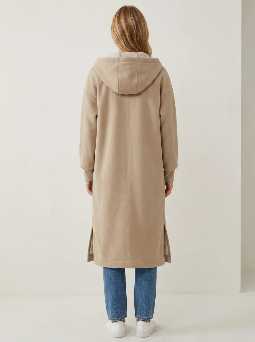 Casual Zip-Up Long Hooded Coat