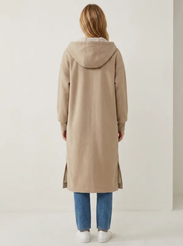 Casual Zip-Up Long Hooded Coat