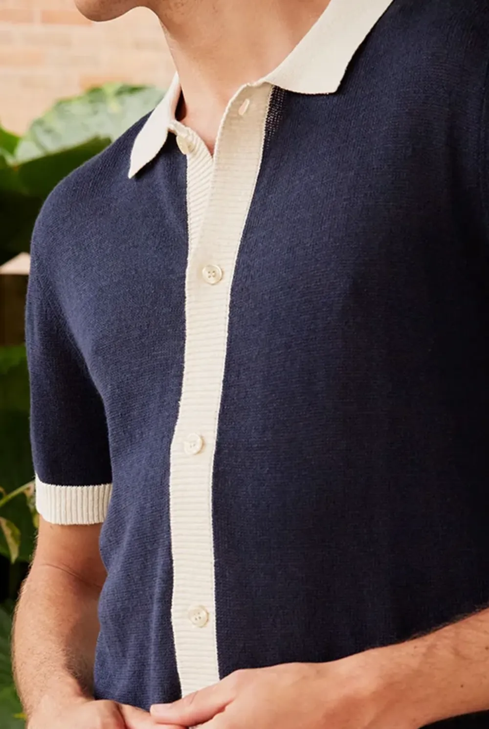 Contrast Rib Trims Knit Shirt