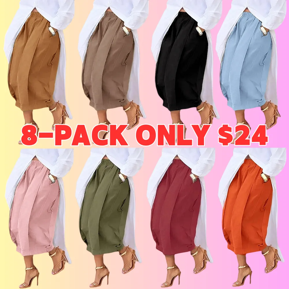 Women's Loose Multicolor Cropped&Long Trousers 100% Cotton Soft Summer&Autumn/Winter Comfortable Breathable Fabric Elastic Waistband Lantern Pants with Pockets Casual Style Bottoms Outfit Soft