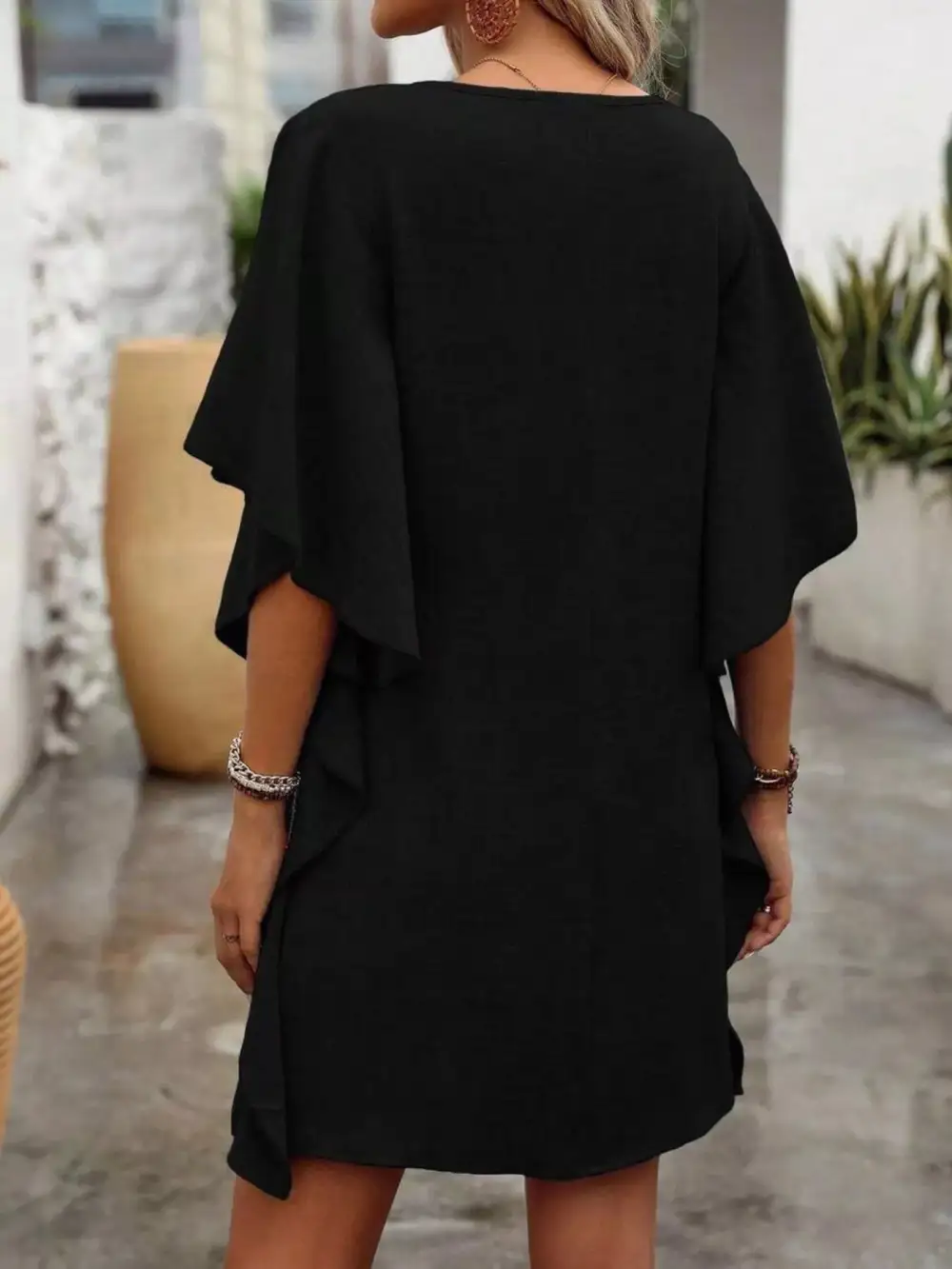 V-Neck Ruffled Mini Dress