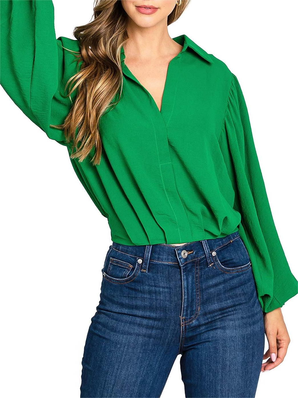 Emerald Green Puff - Sleeve Blouse