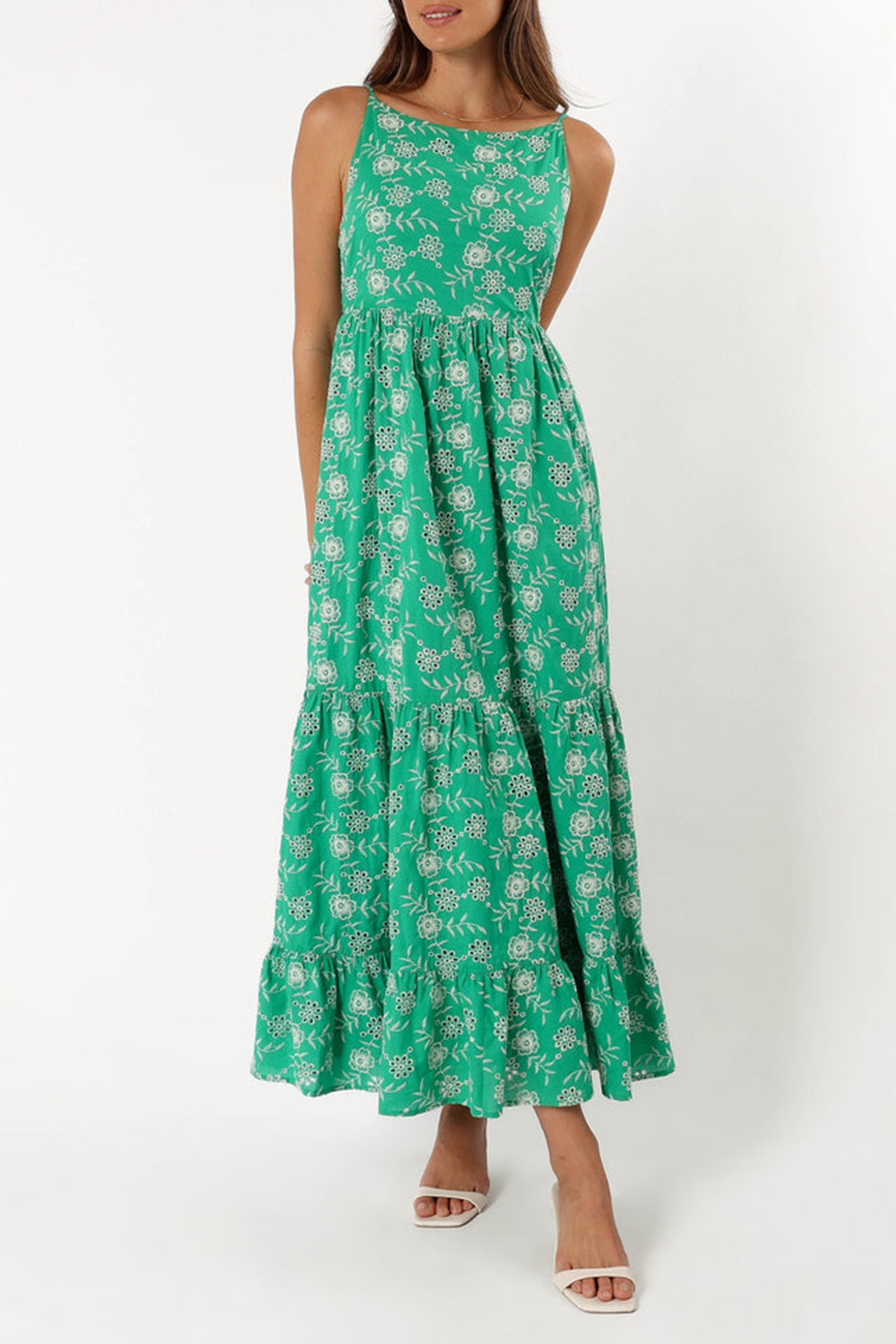 GREEN EYELET MAXI DRESS