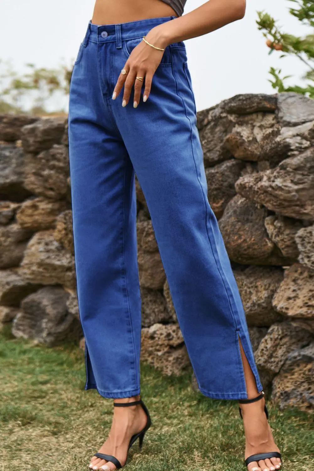 High Waist Loose Fit Slit Denim Jeans