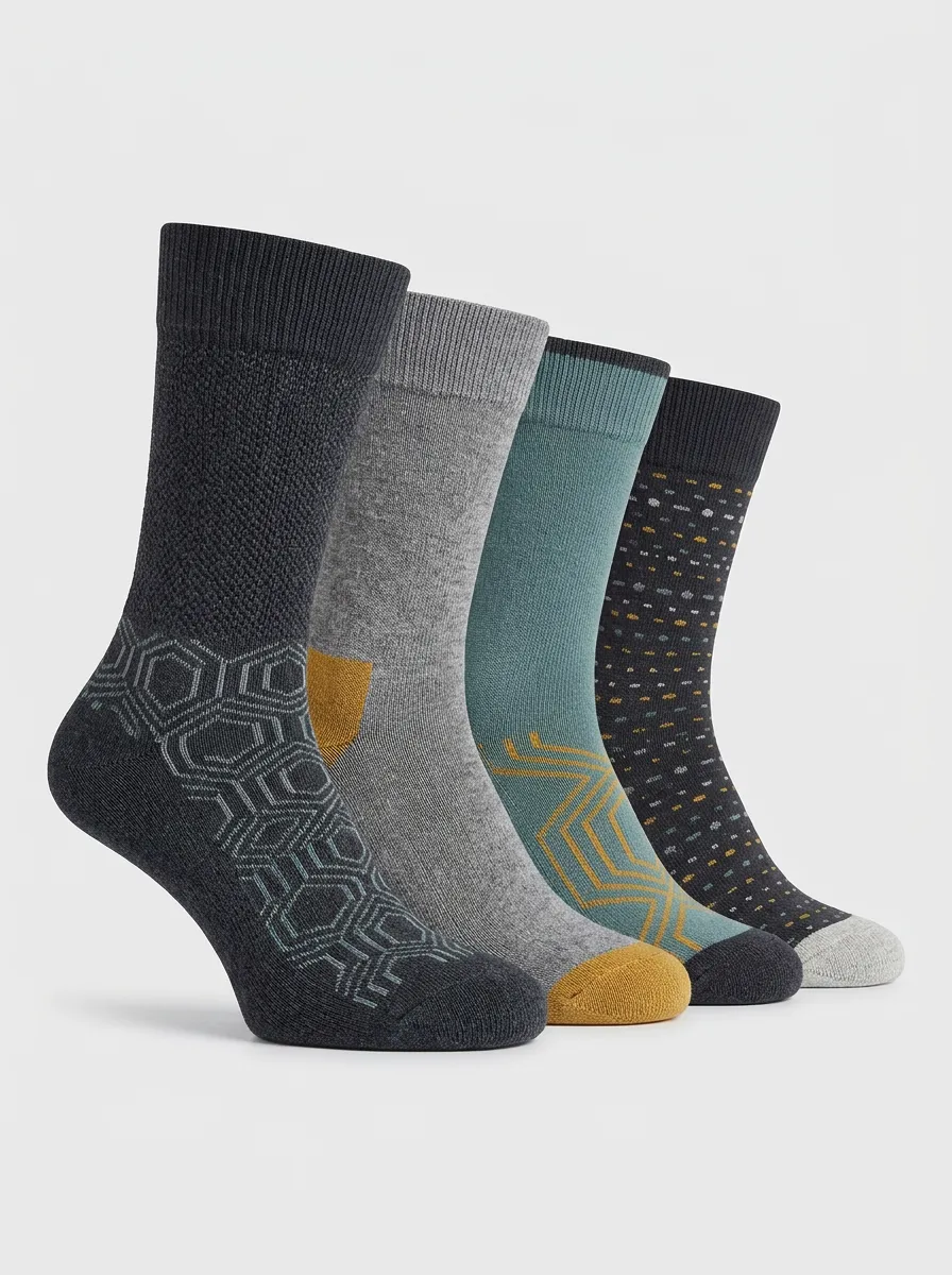 Daily Geometric Printed Modern Look Men's Four Pair Socks