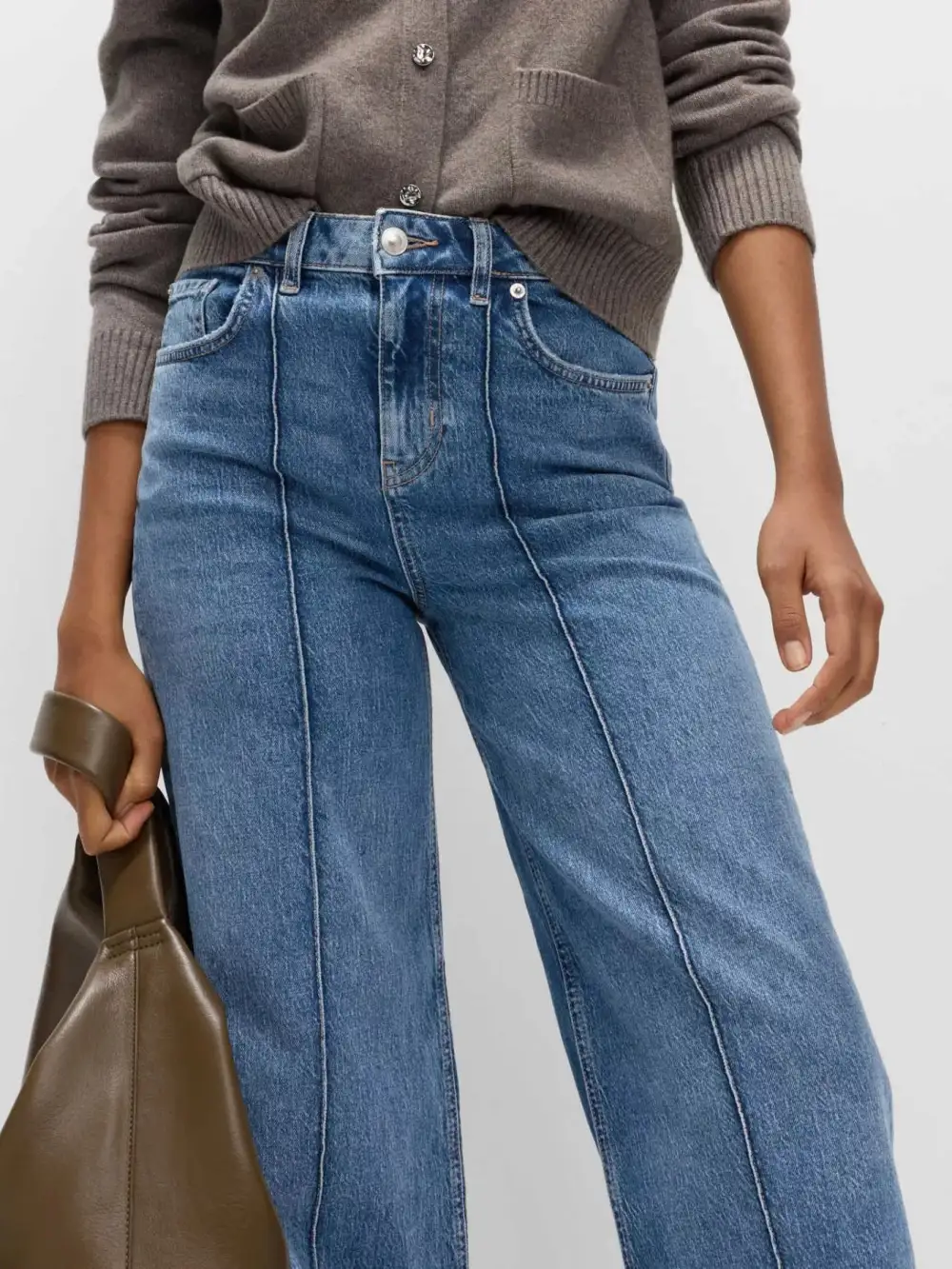 Wide Leg Jeans With Front Seam Detail
