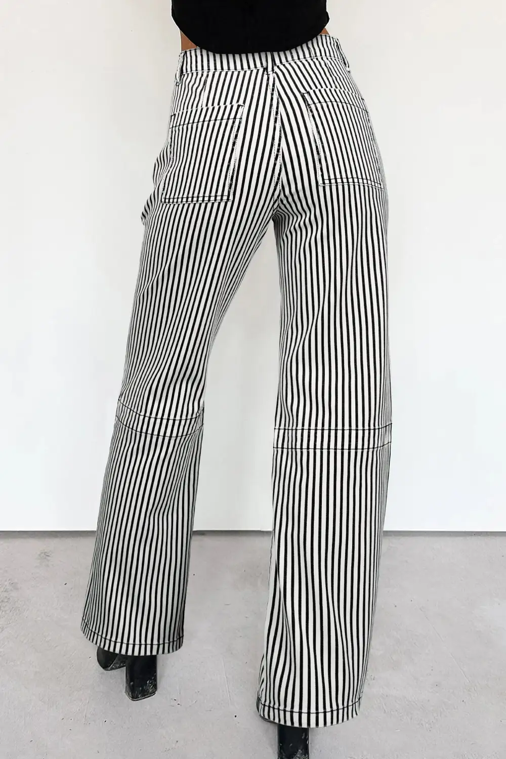 High Waist Patch Pocket Stripe Shift Jeans
