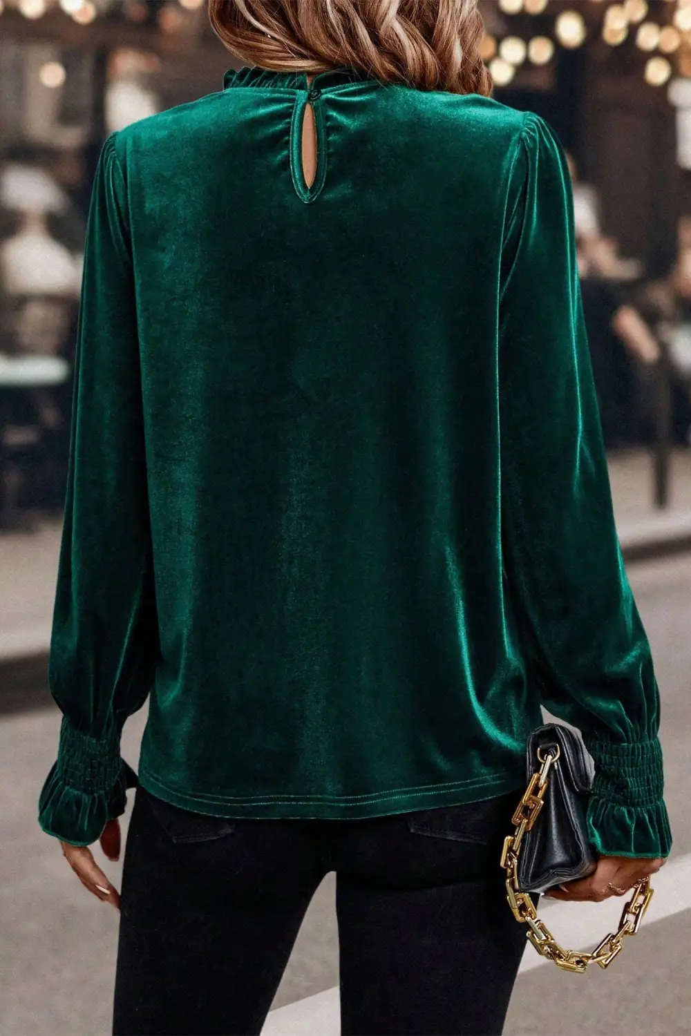 Velvet Frilled Puff Sleeve Blouse