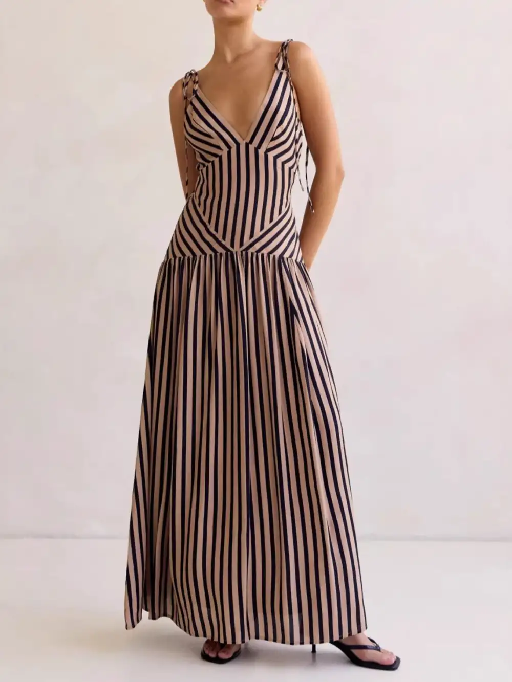 Comfort Fit Striped V Neck Maxi Dress