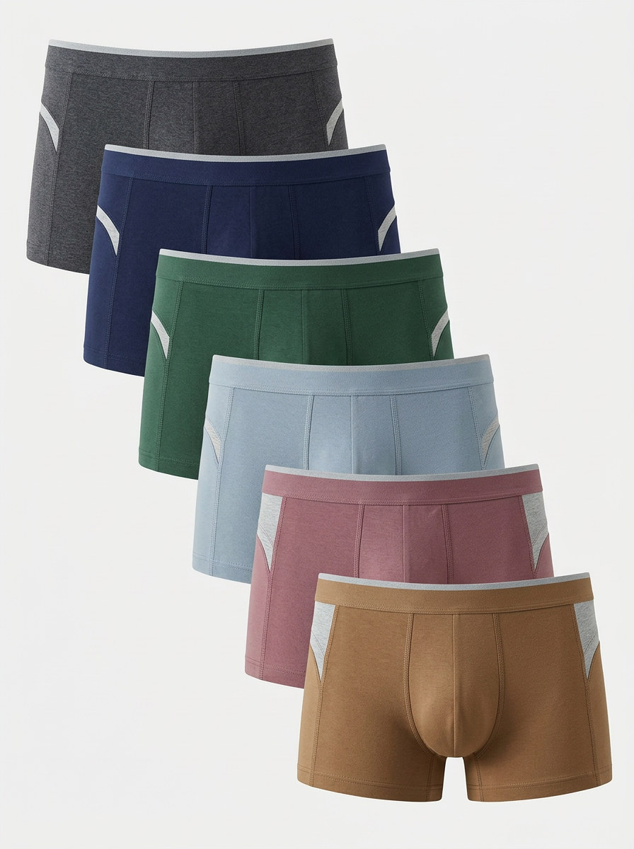 Men's Six-Pair Curved-Panel Contrast Boxer Brief Set