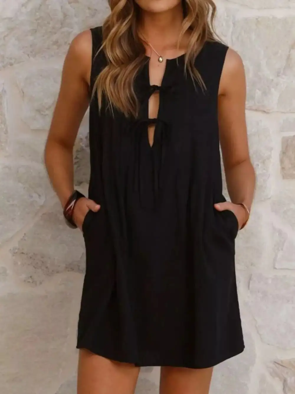 Balanced Detail Sleeveless Mini Dress