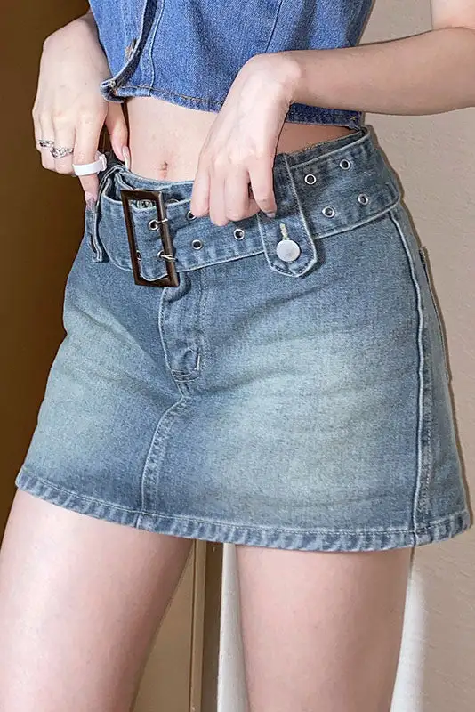 Denim Mini Flowing Skirt