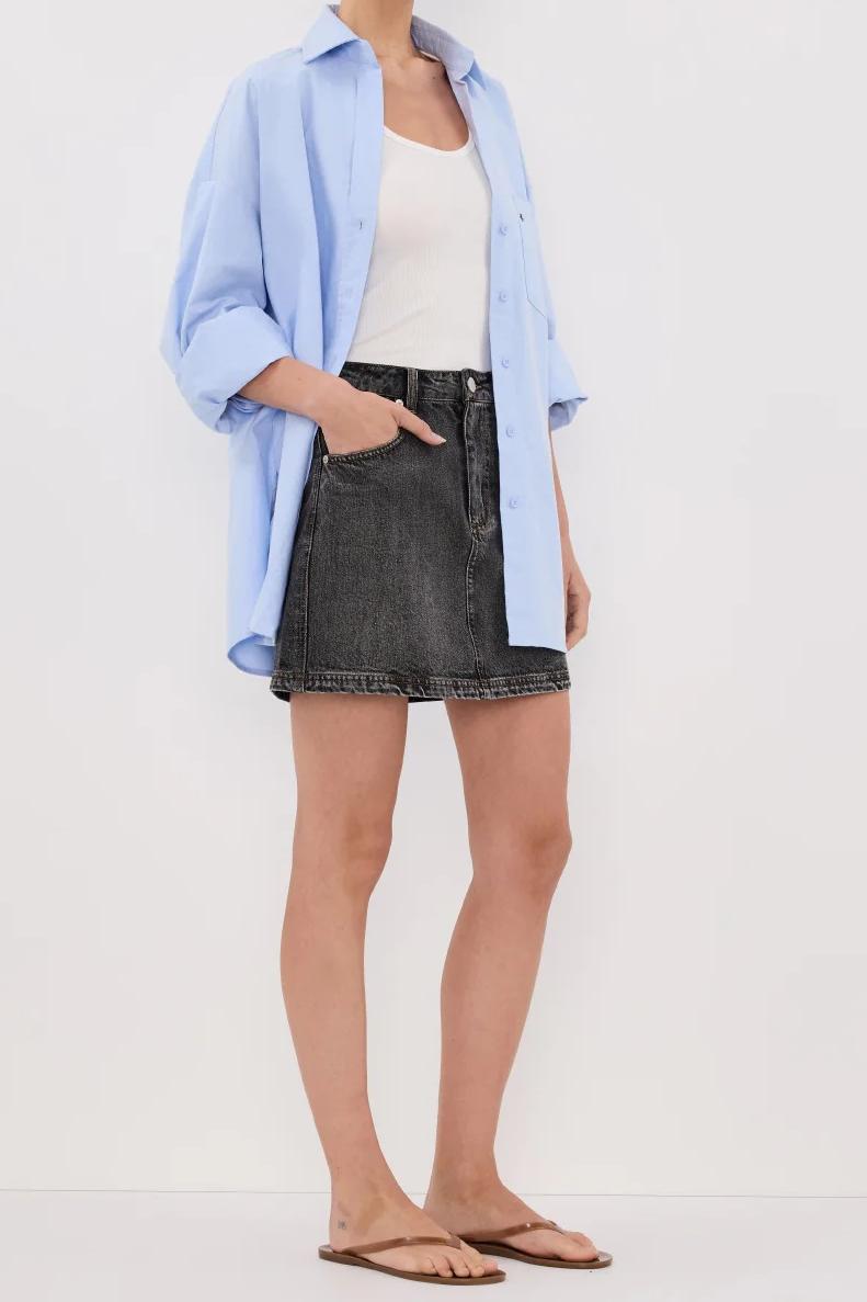 WASHED BLACK DENIM MINI SKIRT