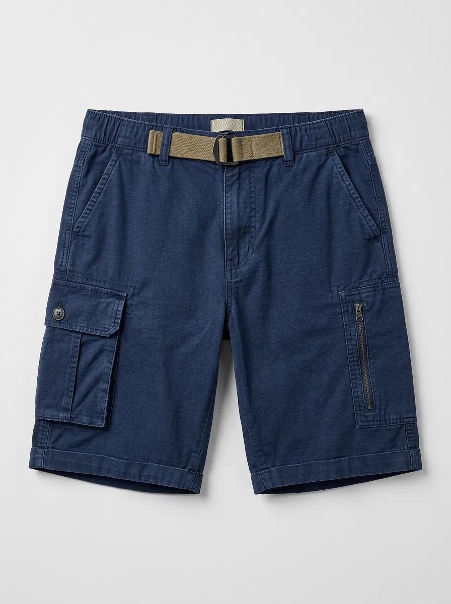 Men's Casual Outdoor Multi-Pocket Belted Cargo Shorts