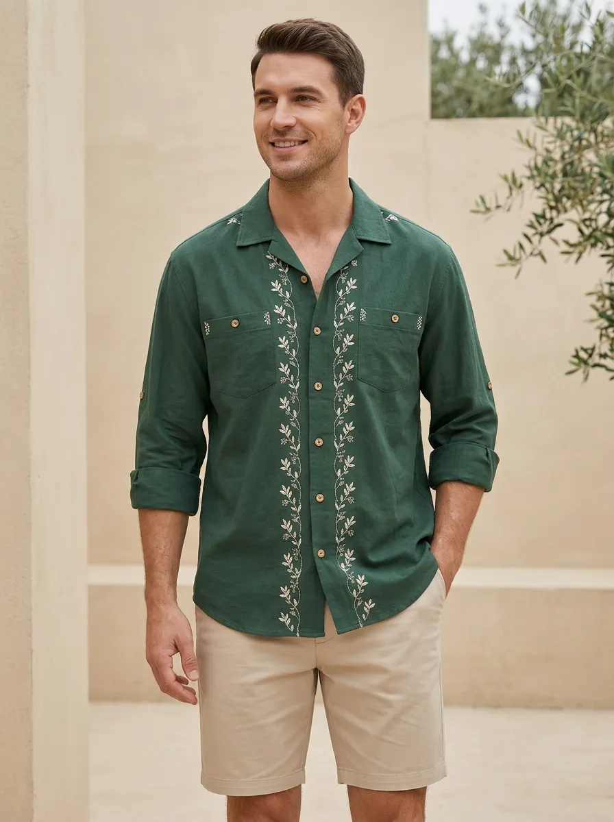 Men's Floral Clean Line Embroidered Shirt