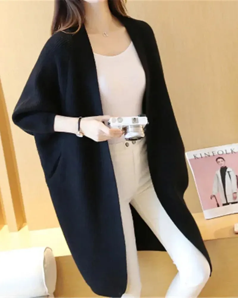 Polyester-Blend V-Neck Longline Relaxed-Fit Cardigan