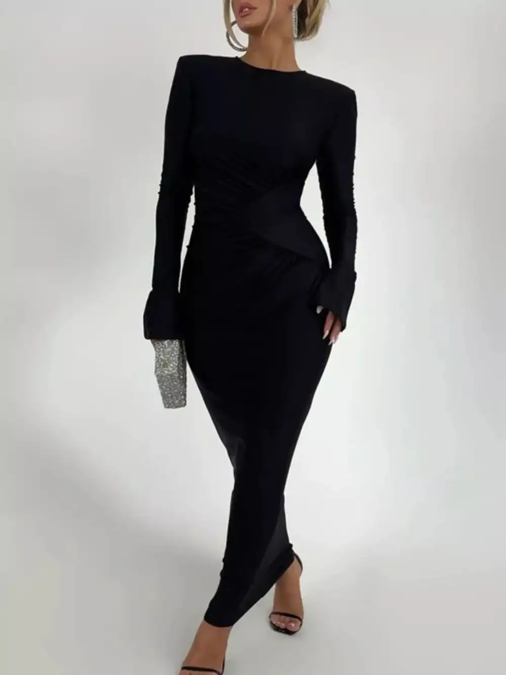 Lightweight Feel Ruched Long Sleeve Maxi Dress