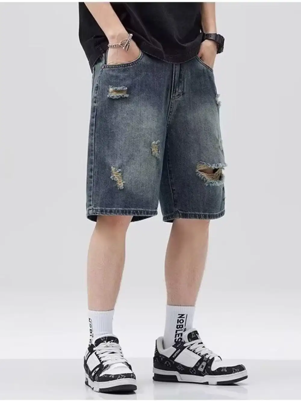 Men's Plus Size Distressed Denim Shorts