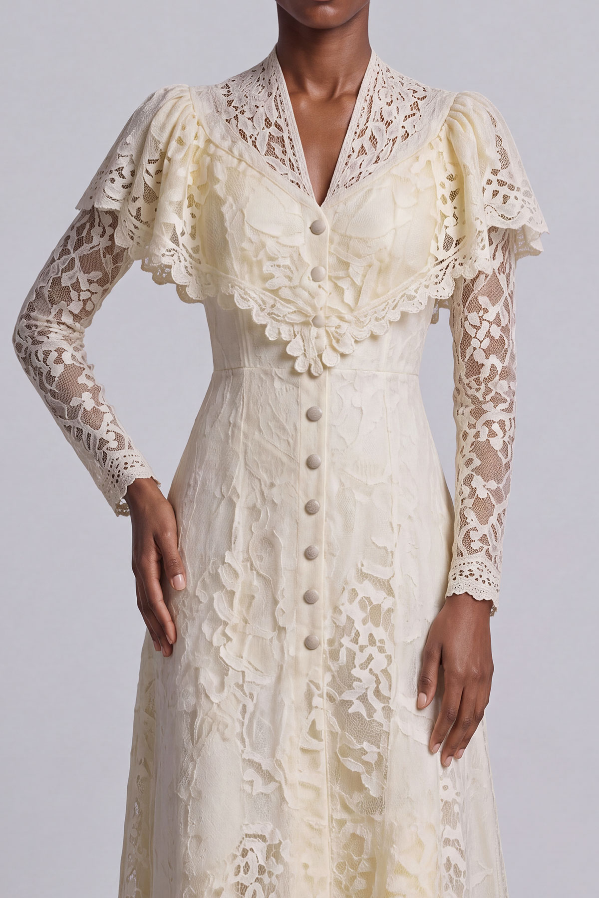 Button Front Lace Maxi Dress