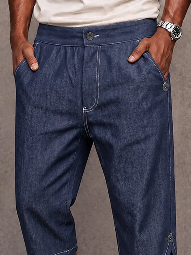 Men's Urban Vintage Washed Denim Capri Shorts