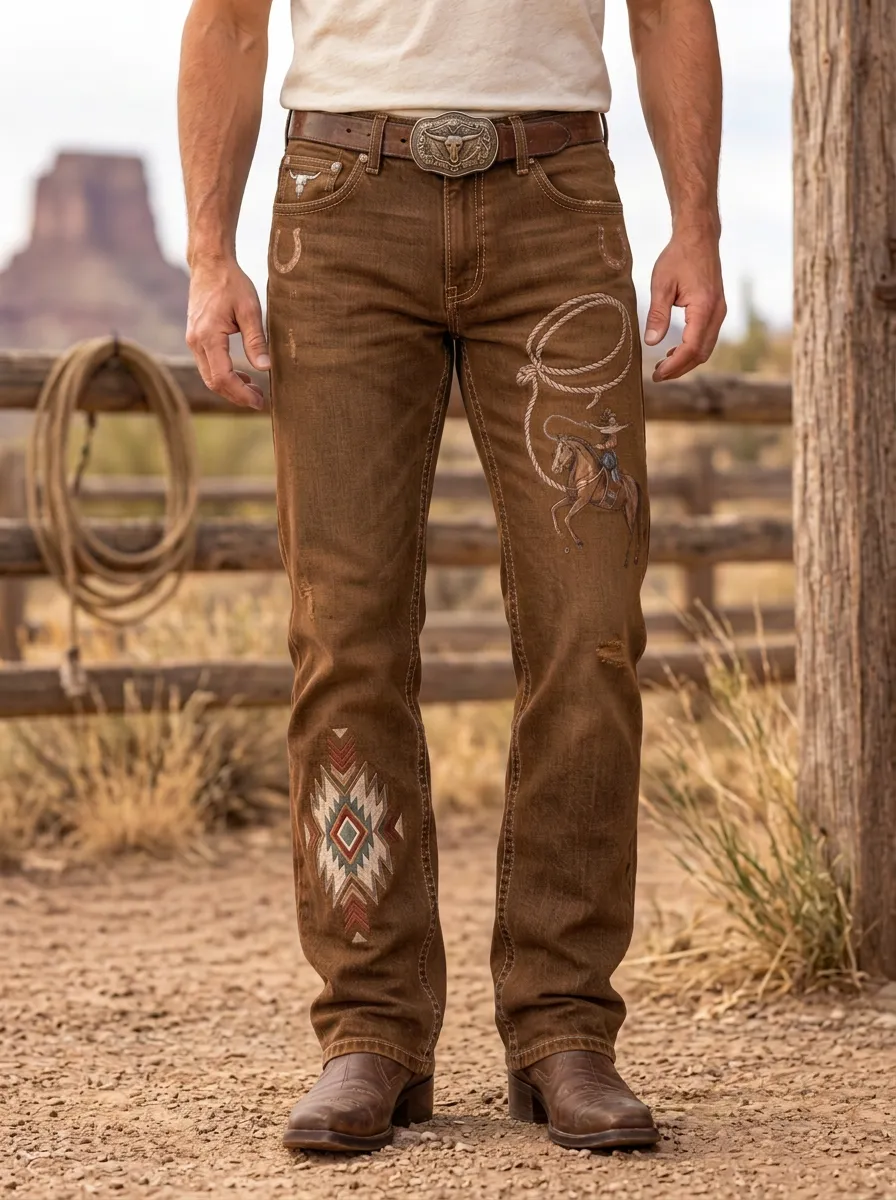 Men's Western Cowboy Rodeo Lasso Southwestern Jeans