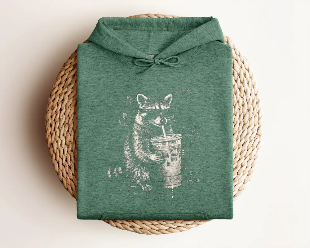 Raccoon Coffee Graphic Pullover Hoodie