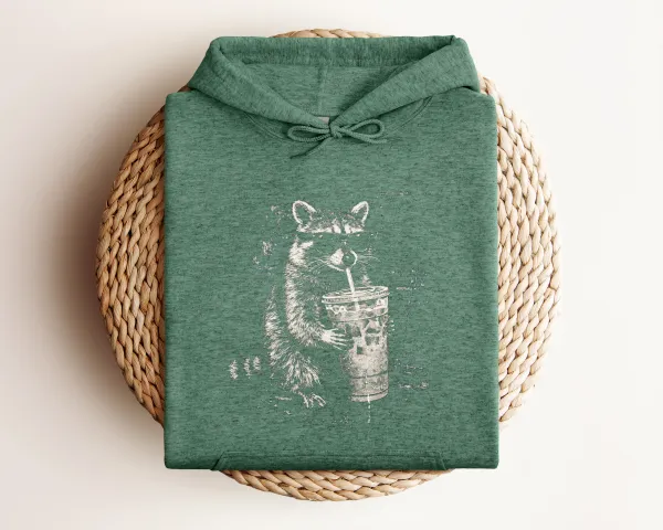 Raccoon Coffee Graphic Pullover Hoodie