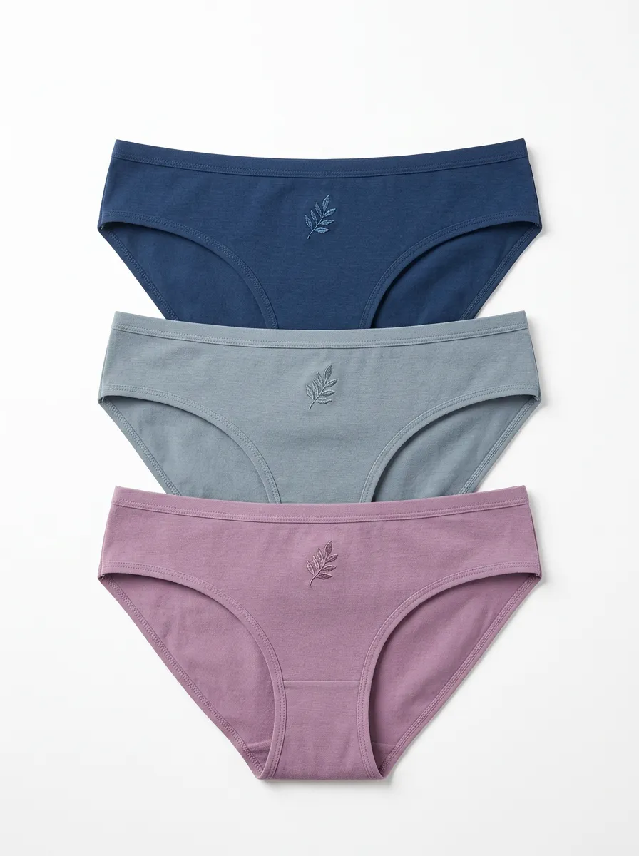 Women's Mid-Rise Clean-Edge Leaf Embroidered Briefs Three Pack