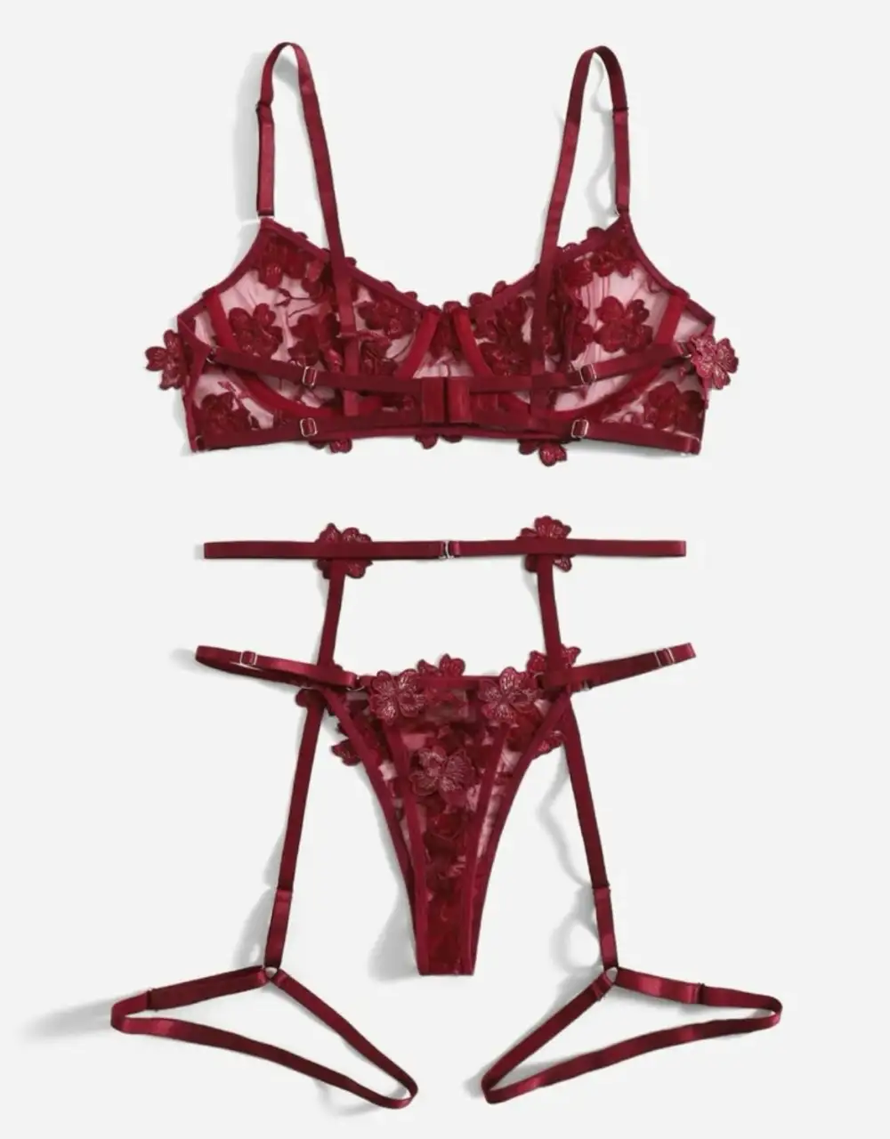 Embroidered Garter Lingerie Set