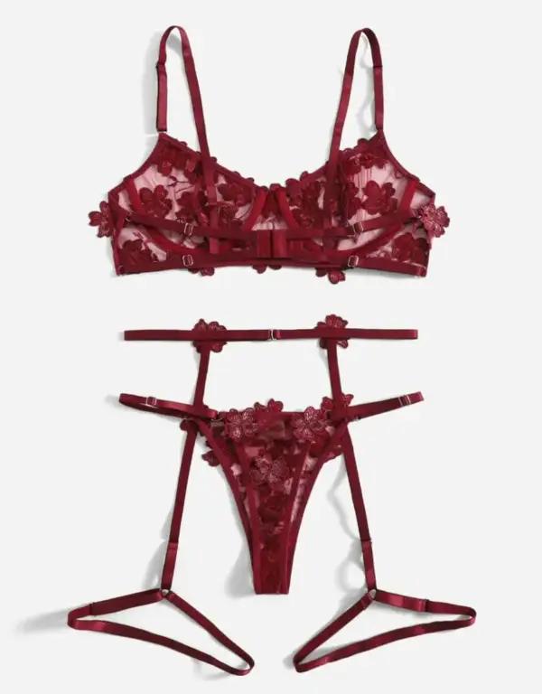 Embroidered Garter Lingerie Set