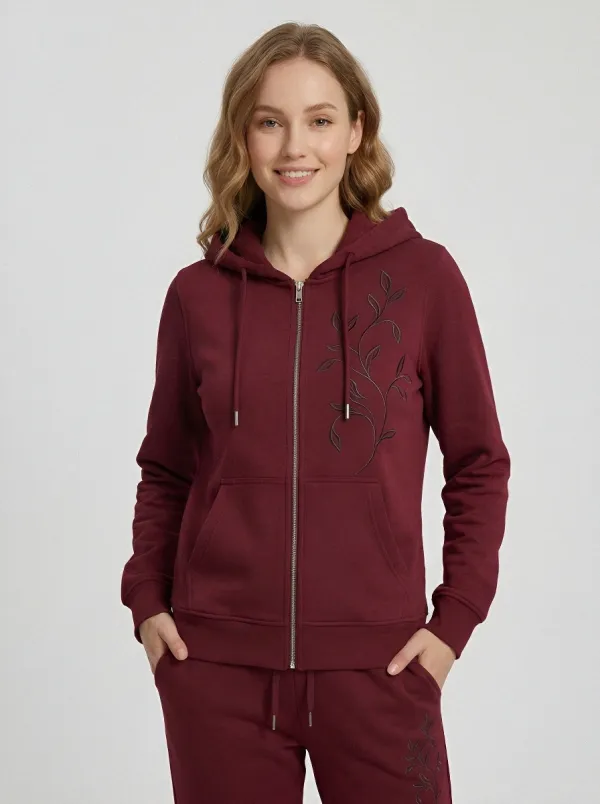 Women's Charcoal Kangaroo Pocket Zip-Up Hoodie Jacket & Jogger Set