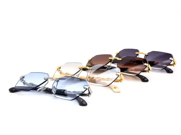 12-Pack Luxury Rimless Cat-Eye Hexagon Gradient Metal Sunglasses