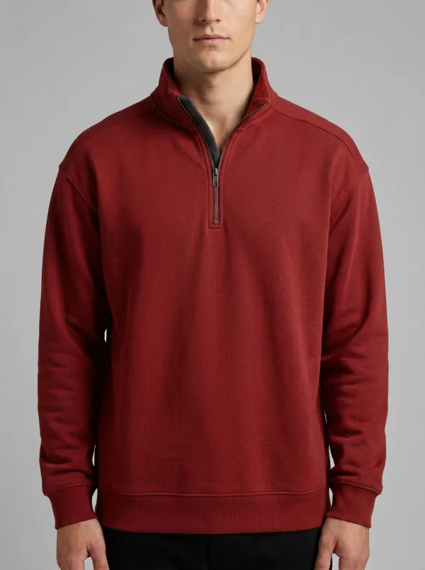 Men's Modern Minimalist Textured Embroidered Quarter-Zip Sweatshirt