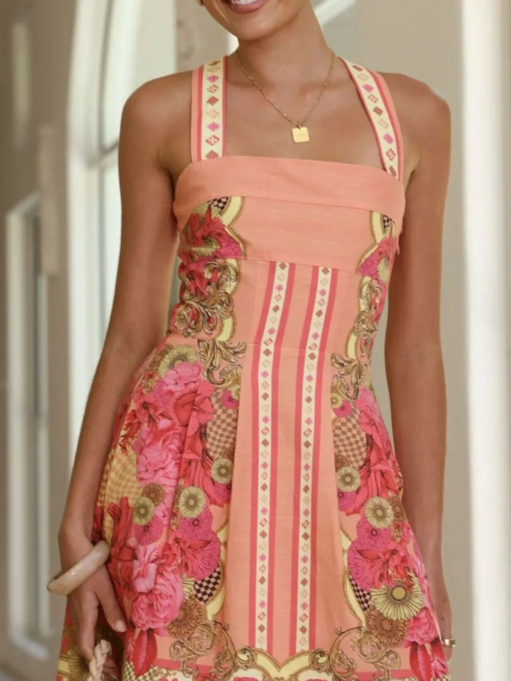 Printed Smocked Sleeveless Mini Dress