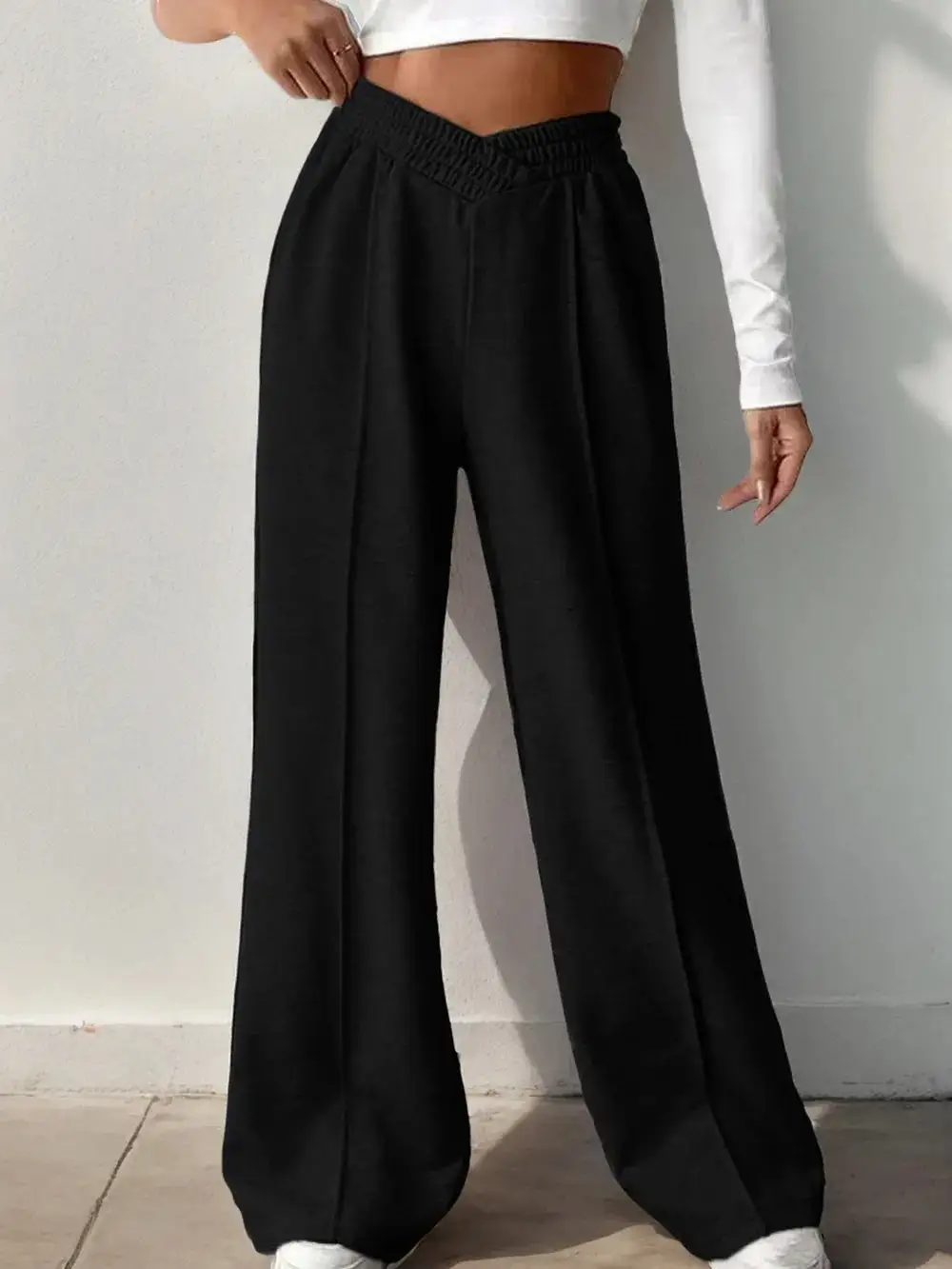 Gathered High Waist Wide Leg Pants