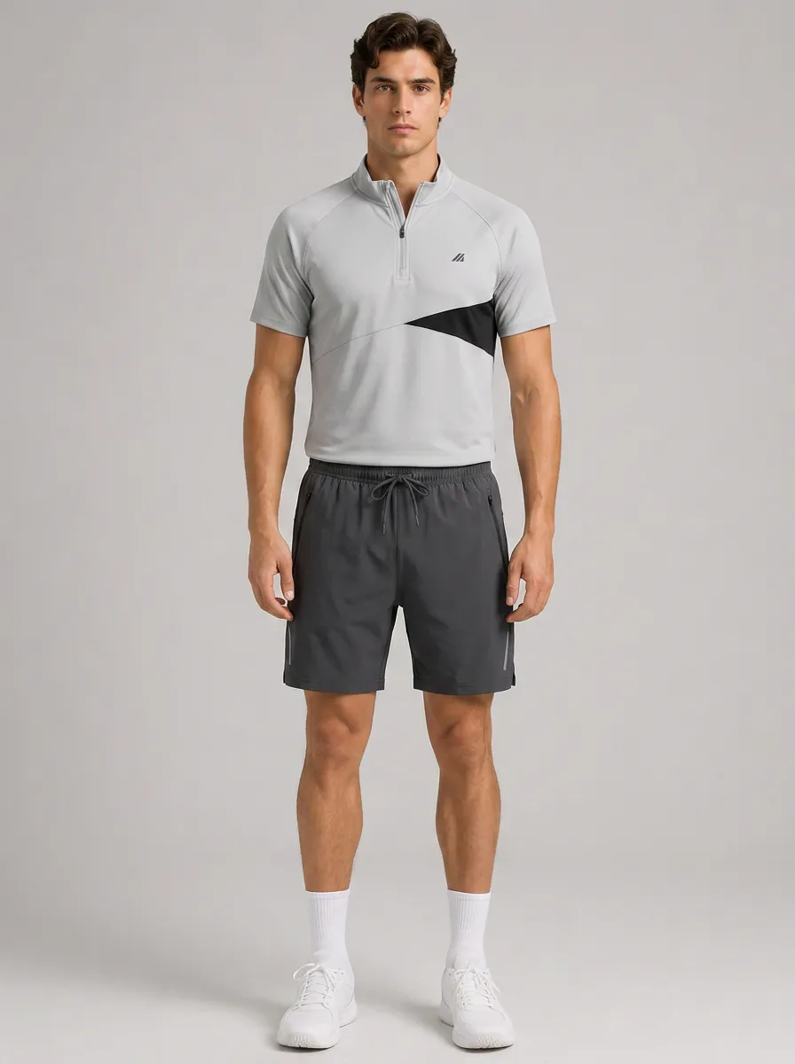 Men's Sporty Casual Colorblock Quarter-Zip Printed Athletic Set