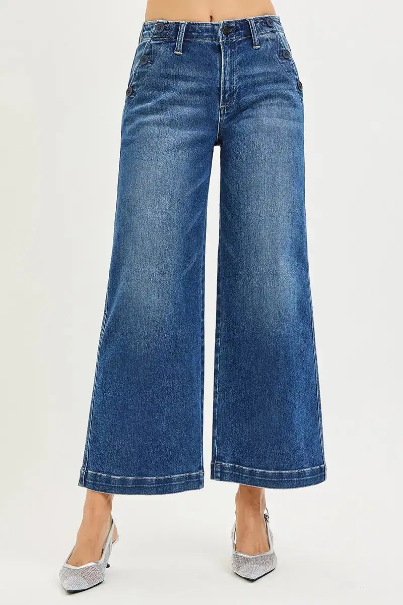 Relaxed High Waist Wide Leg Button Denim Jeans