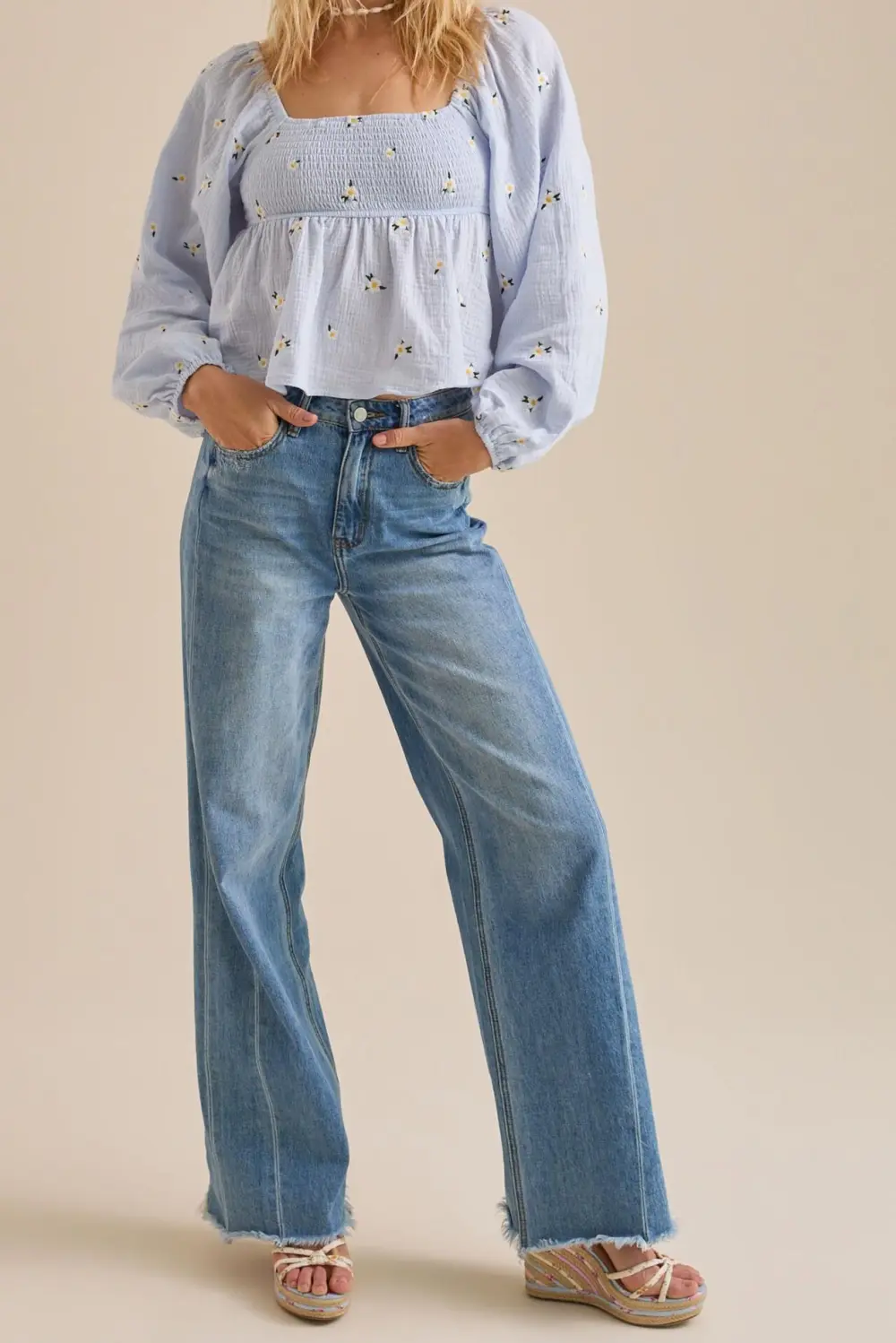 Blue Embroidered Top