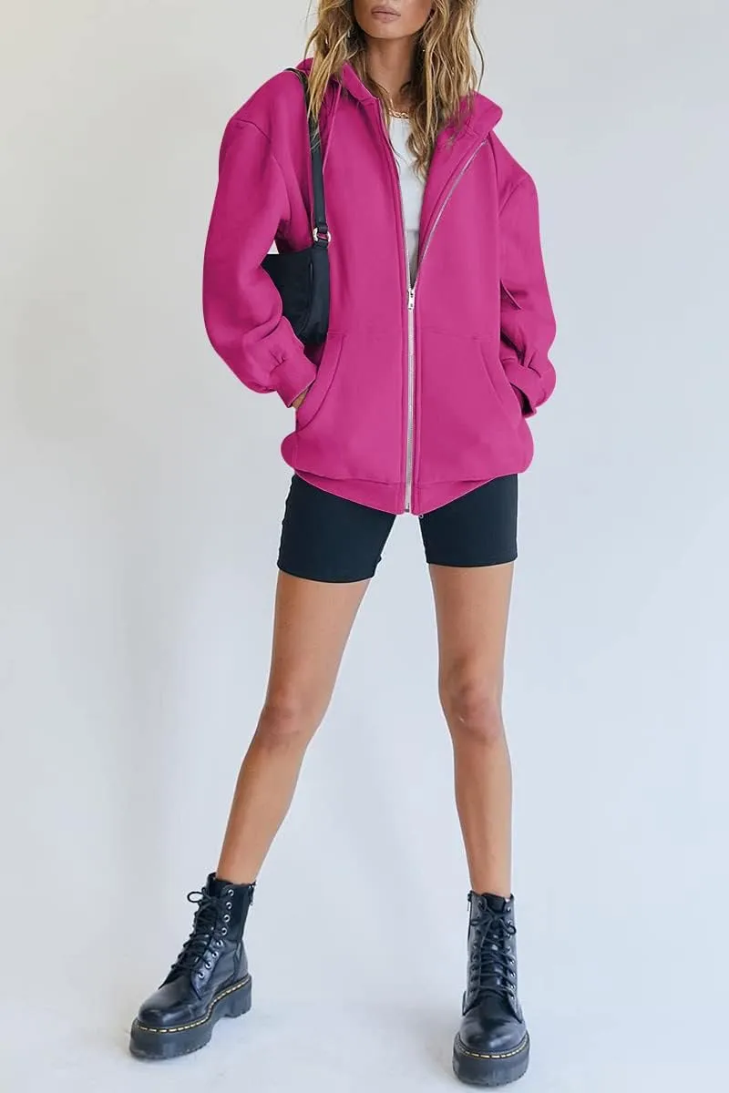 Women's Cute Hoodies Teen Girl Fall Jacket Oversized Sweatshirts Casual Drawstring Zip Up Y2K Hoodie with Pocket