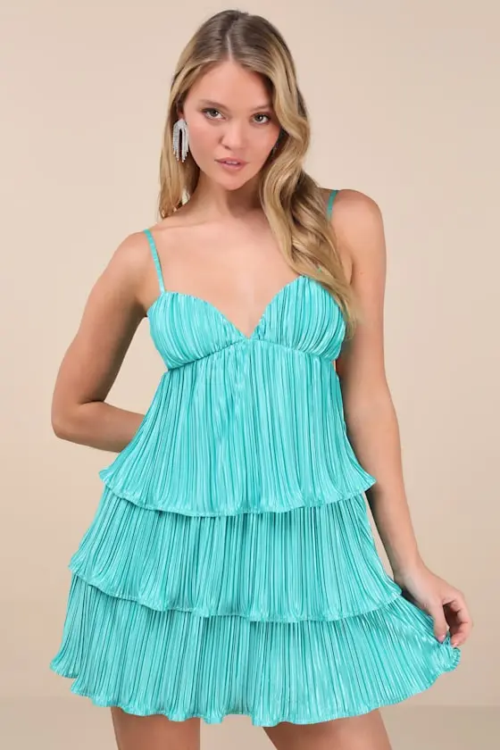 Sleek Dedication Hot Pink Satin Plisse Cutout Tiered Mini Dress