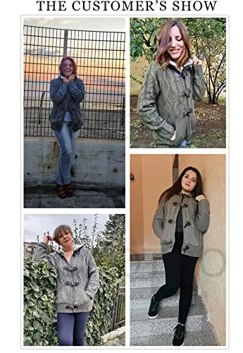 Womens 2025 Winter Hooded Cardigans Button Up Cable Knit Sweater Coat Outerwear with Pockets