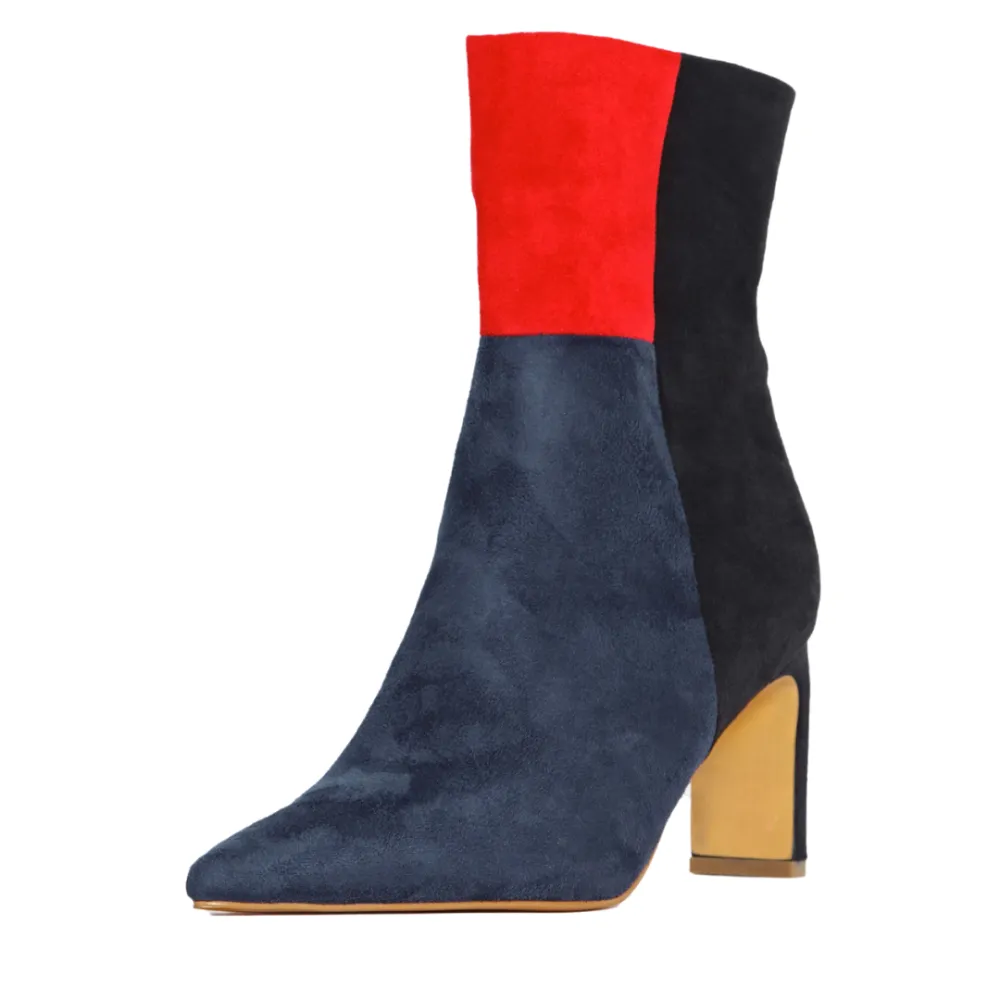 Faux Leather Block Heel Ankle Boots