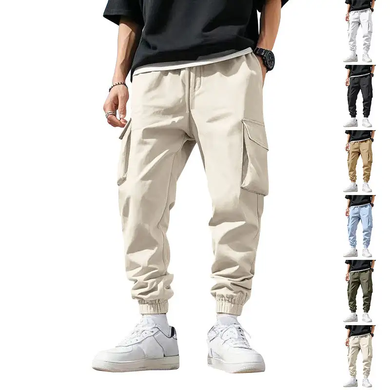 Men's Cargo Jogger Pants Waistband Pockets Leg Cargo Pants
