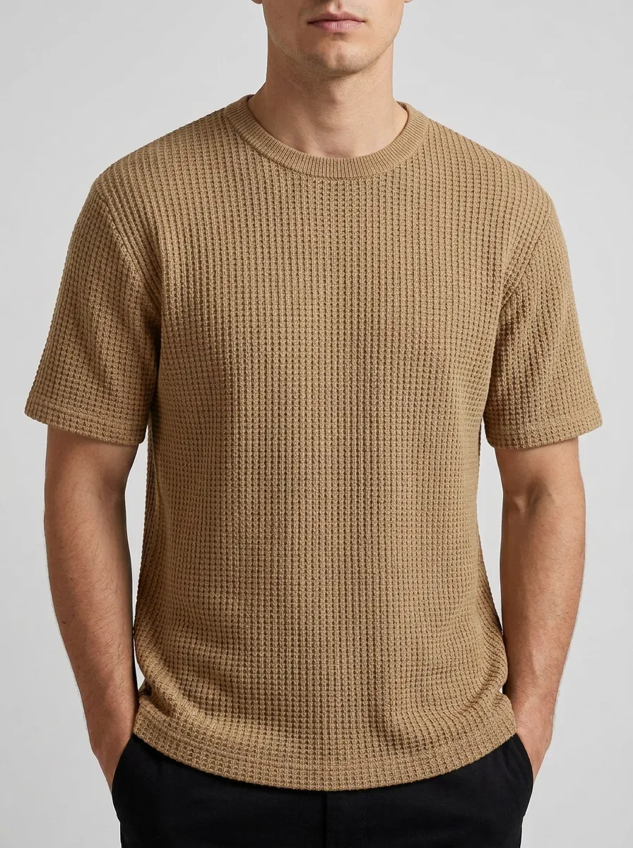 Men's Crew-Neck Waffle Knit T-Shirt