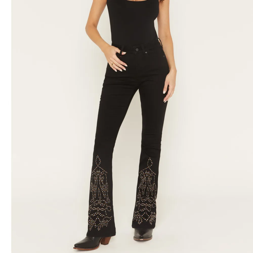 Classic High Rise Bootcut Stretch Denim Studded Jeans