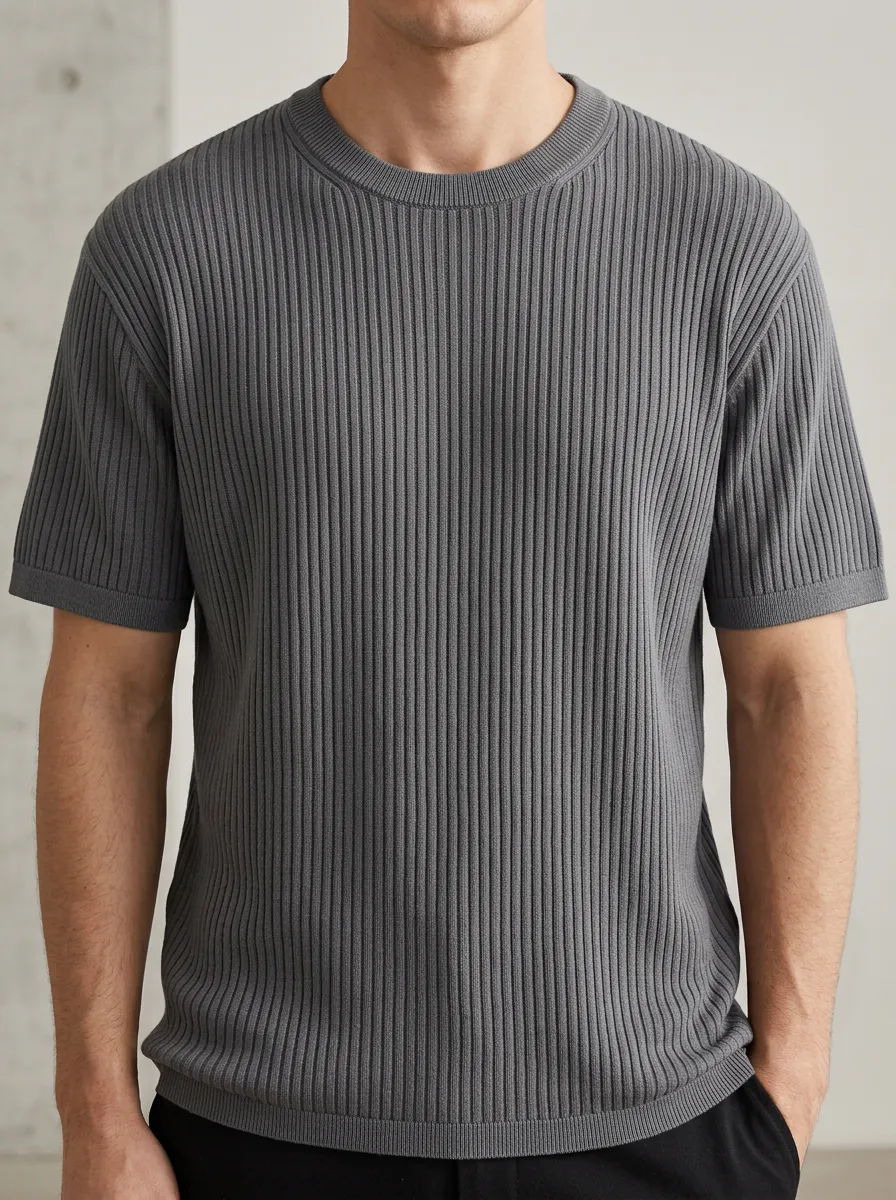 Refined Everyday-Look Men's Knit Crew-Neck T-Shirt