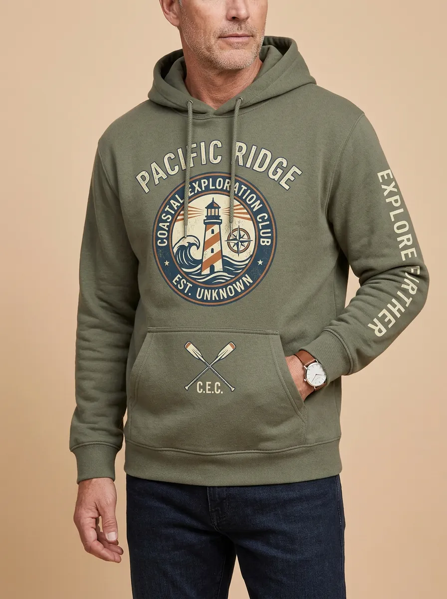 Men's Coastal Explorer Lighthouse Graphic Hoodie