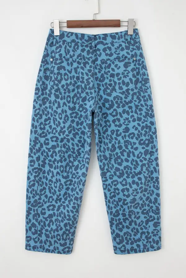 Loose Leopard Print Straight Jeans